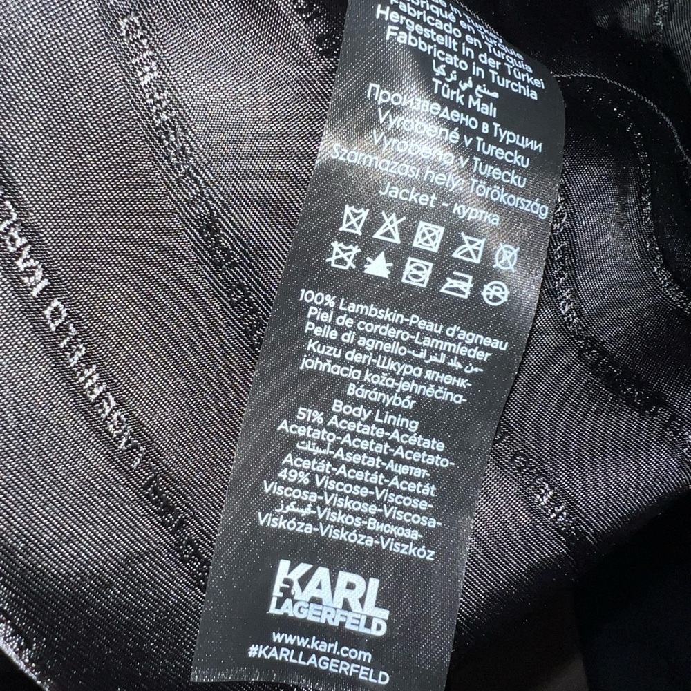 New 2025 Karl Lagerfeld Farfetch Men's Black Lambskin Leather Jacket Large L - Picture 5 of 9
